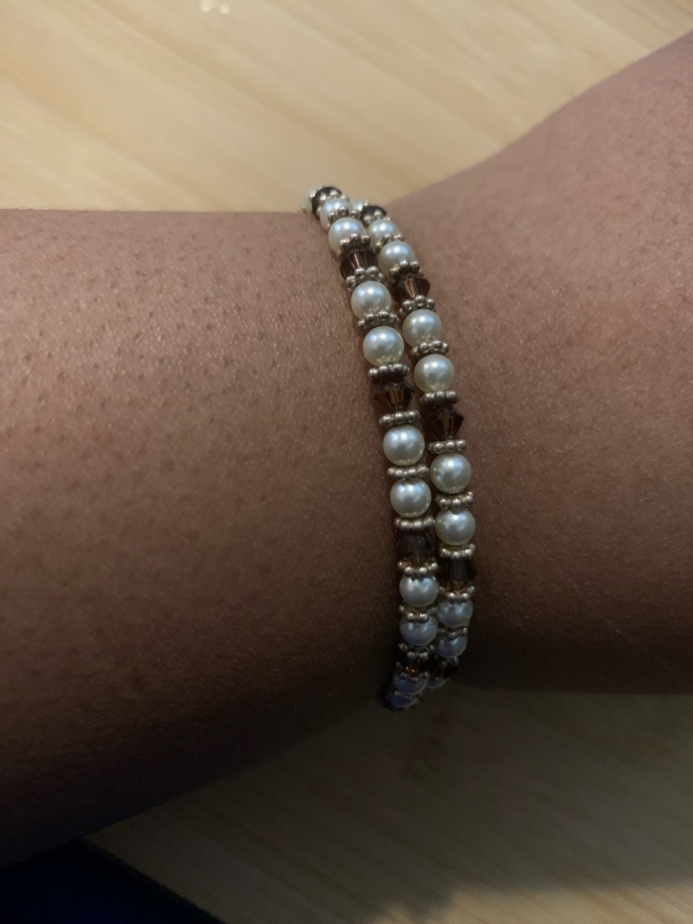 Pearl and Brown Crystal Wrap Bracelet